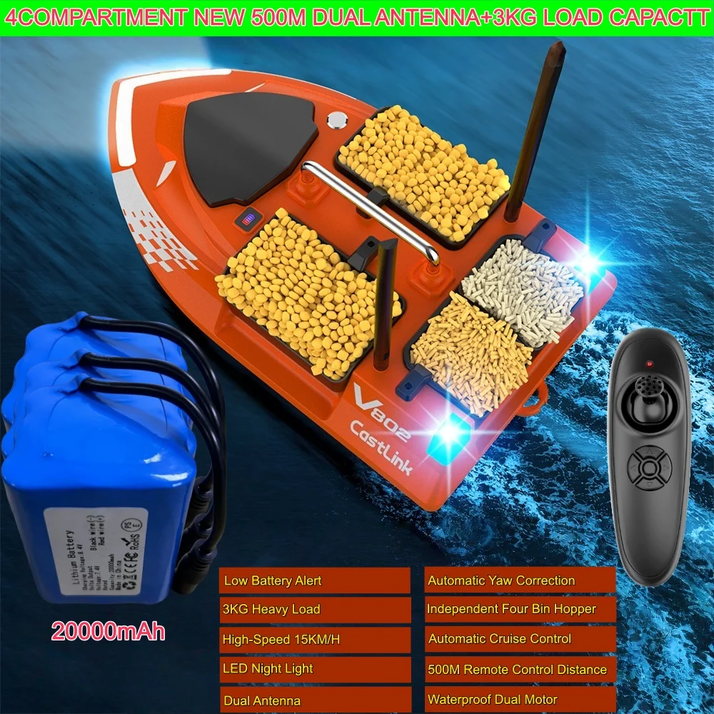 Рыболовная лодка-приманка с двумя антеннами, грузоподъемностью 3 кг, эхолотом, дистанционным управлением и 4 независимыми бункерами для прикормки, радиоуправляемая лодка для рыбалки
Рыболовная лодка-приманка с двумя антеннами, грузоподъемностью 3 кг, эхолотом, дистанционным управлением и 4 независимыми бункерами для прикормки, радиоуправляемая лодка для рыбалки