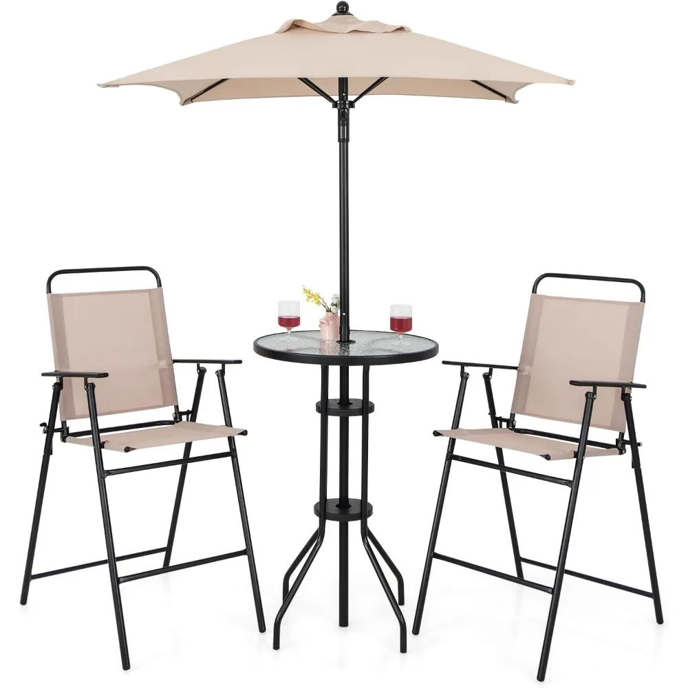 4-Piece Outdoor Bar Set, Round High Top Bar Table with 2 Folding Counter Height Chairs & Umbrella, Patio Bistro Table Set Garden
4-Piece Outdoor Bar Set, Round High Top Bar Table with 2 Folding Counter Height Chairs & Umbrella, Patio Bistro Table Set Garden