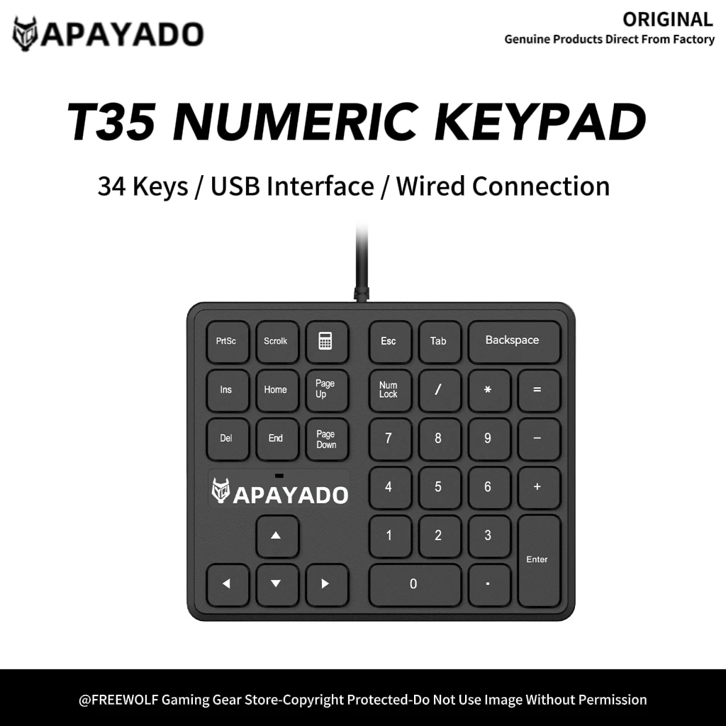 Мини-цифровая проводная клавиатура APAYADO T35, 34 клавиши, интерфейс USB, простой черный цвет, подходит для офиса или игр.
Мини-цифровая проводная клавиатура APAYADO T35, 34 клавиши, интерфейс USB, простой черный цвет, подходит для офиса или игр.