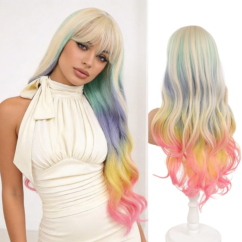 Rainbow Gradient Long Wavy Synthetic Wig for Women, Ombre Colorful Cosplay Party Wig with Bangs, Heat Resistant Fiber Hairpiece
Rainbow Gradient Long Wavy Synthetic Wig for Women, Ombre Colorful Cosplay Party Wig with Bangs, Heat Resistant Fiber Hairpiece
