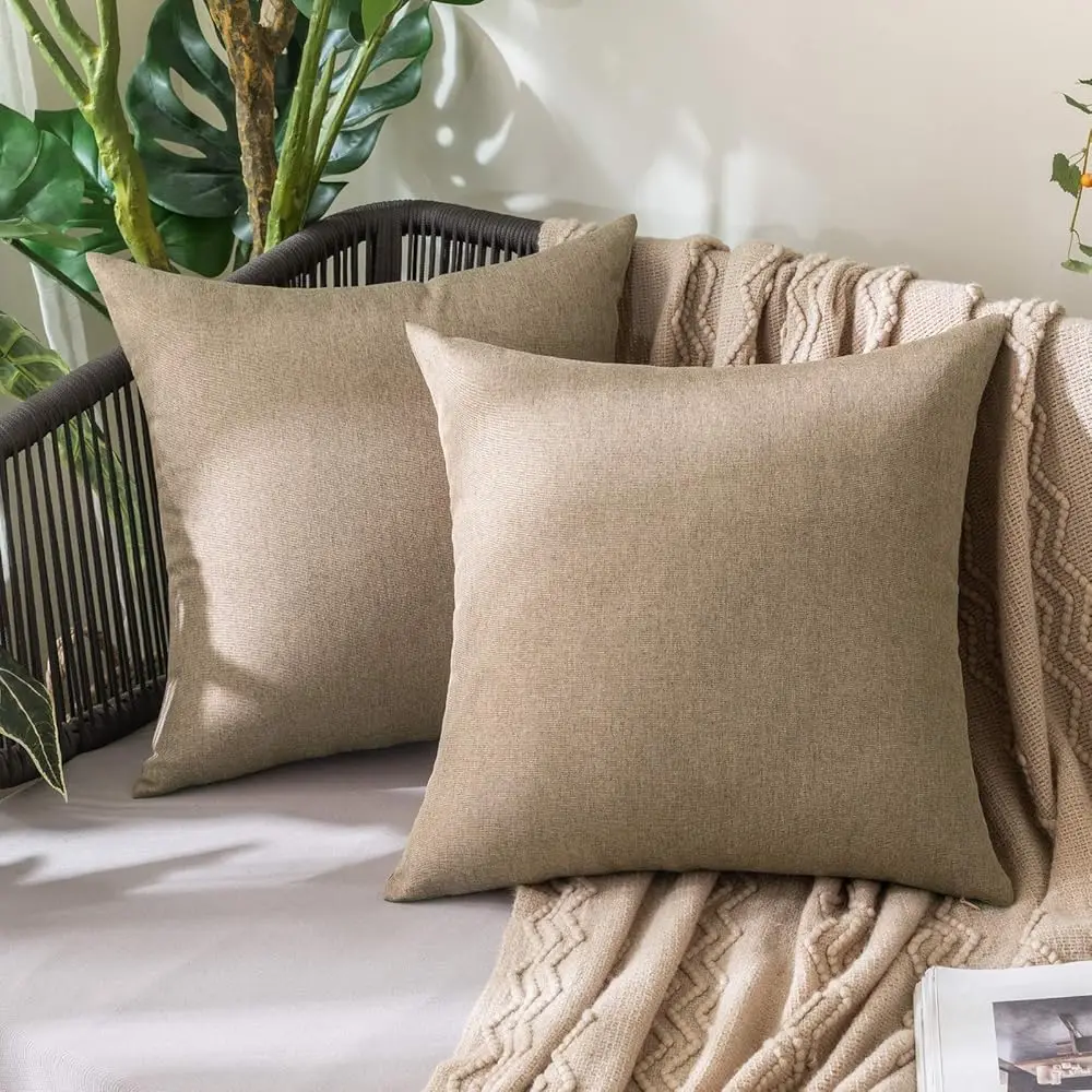 Pa Of 2 Decorative Outdoor Solid Waterproof Throw Pillow Covers Faux Linen Garden Farmhouse Cushion Cases For Patio Tent 
Pa Of 2 Decorative Outdoor Solid Waterproof Throw Pillow Covers Faux Linen Garden Farmhouse Cushion Cases For Patio Tent