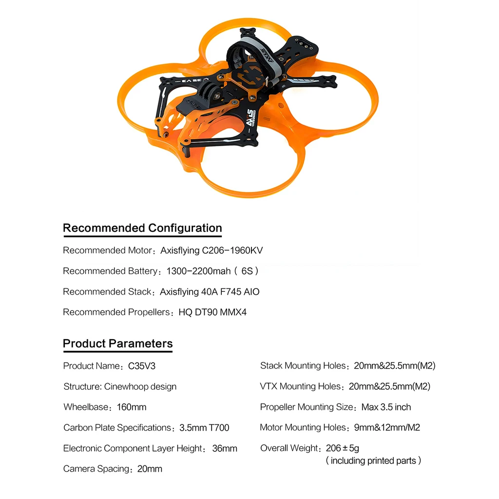 Axisflying C35 V3 3,5-дюймовый комплект кадров Cinewhoop Дрон для DJI O4Pro C35 V3 FPV
Axisflying C35 V3 3,5-дюймовый комплект кадров Cinewhoop Дрон для DJI O4Pro C35 V3 FPV