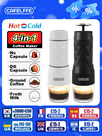 Cafelffe 3 In1 Macchina da caffè portatile Acqua calda/fredda Macchina per caffè espresso manuale per capsule e pressa a mano macinata Brewer Escursionismo Viaggi