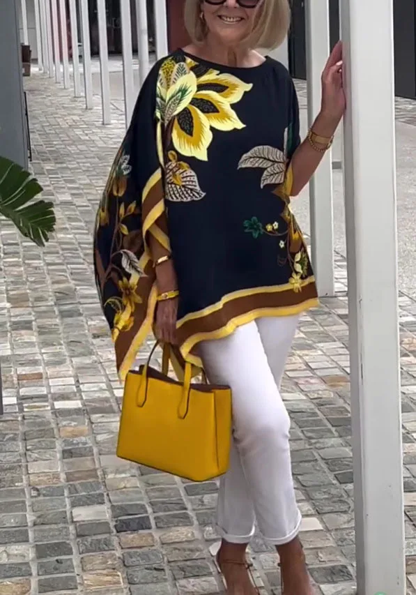 Loose Printed T-shirt Fashion O-neck Bat Sleeve Irregular Side Split Pullover Spring Summer New Casual Vacation Women Clothing
Loose Printed T-shirt Fashion O-neck Bat Sleeve Irregular Side Split Pullover Spring Summer New Casual Vacation Women Clothing