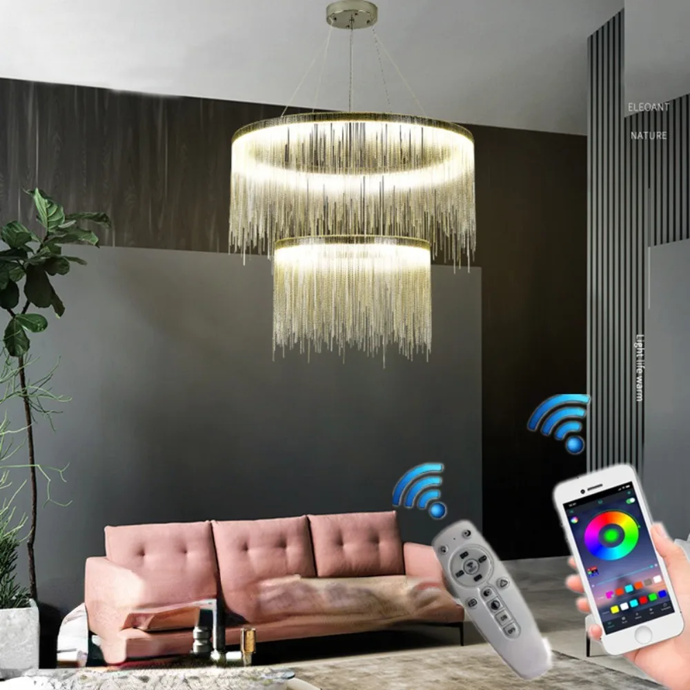 Ceiling Chandelier Gold Chains Remote Modern Tassel Aluminum Chain Led Pendant Light Kitchen Living Room Decoration Hanging Lamp
Ceiling Chandelier Gold Chains Remote Modern Tassel Aluminum Chain Led Pendant Light Kitchen Living Room Decoration Hanging Lamp