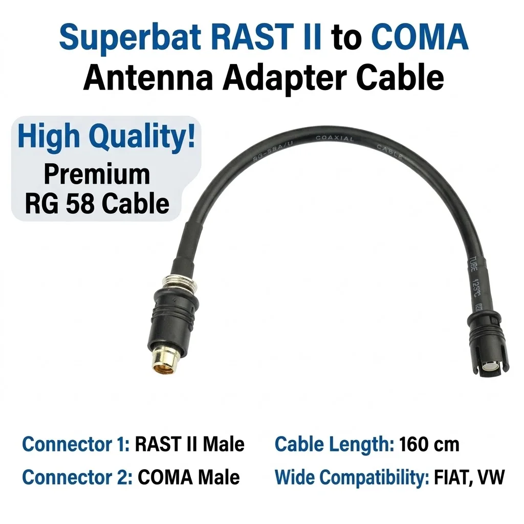 Кабель-переходник для антенны Superbat RG58 160 см RAKU RAST 2 RAST II — COMA, совместимый с FIAT 500 Punto Panda
Кабель-переходник для антенны Superbat RG58 160 см RAKU RAST 2 RAST II — COMA, совместимый с FIAT 500 Punto Panda