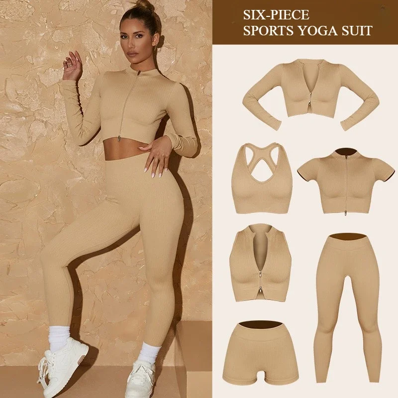 6-piece set seamless yoga suit sports underwear yoga vest long-sleeved fitness suit hip lift high waist yoga pants for women
6-piece set seamless yoga suit sports underwear yoga vest long-sleeved fitness suit hip lift high waist yoga pants for women