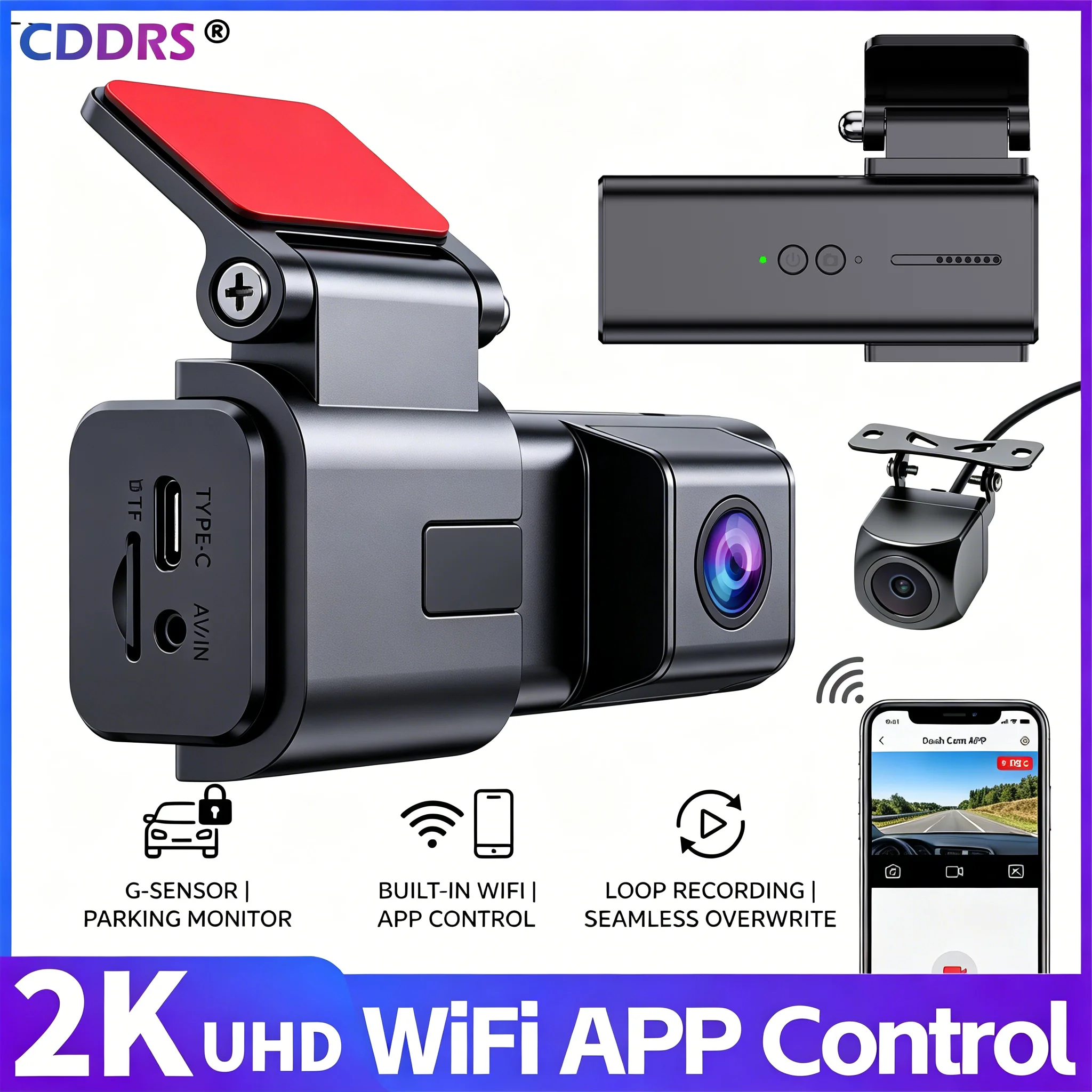 2K 1440P Dual Dash Cam WiFi APP Control Night Vision Front and Rear 24Hours Parking Monitoring Car Video Recorder 12V Power Cord
2K 1440P Dual Dash Cam WiFi APP Control Night Vision Front and Rear 24Hours Parking Monitoring Car Video Recorder 12V Power Cord