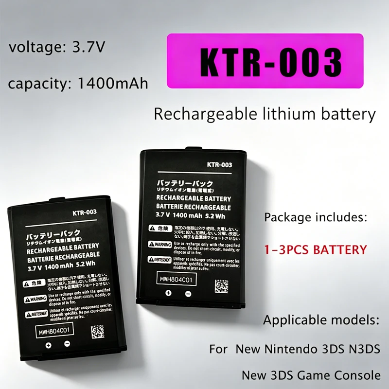 KTR-003 KTR003 New 3DS Battery 1400mAh 3.7V Rechargeable Lithium Ion Batteries For New Nintendo 3DS N3DS New 3DS Game Console
KTR-003 KTR003 New 3DS Battery 1400mAh 3.7V Rechargeable Lithium Ion Batteries For New Nintendo 3DS N3DS New 3DS Game Console