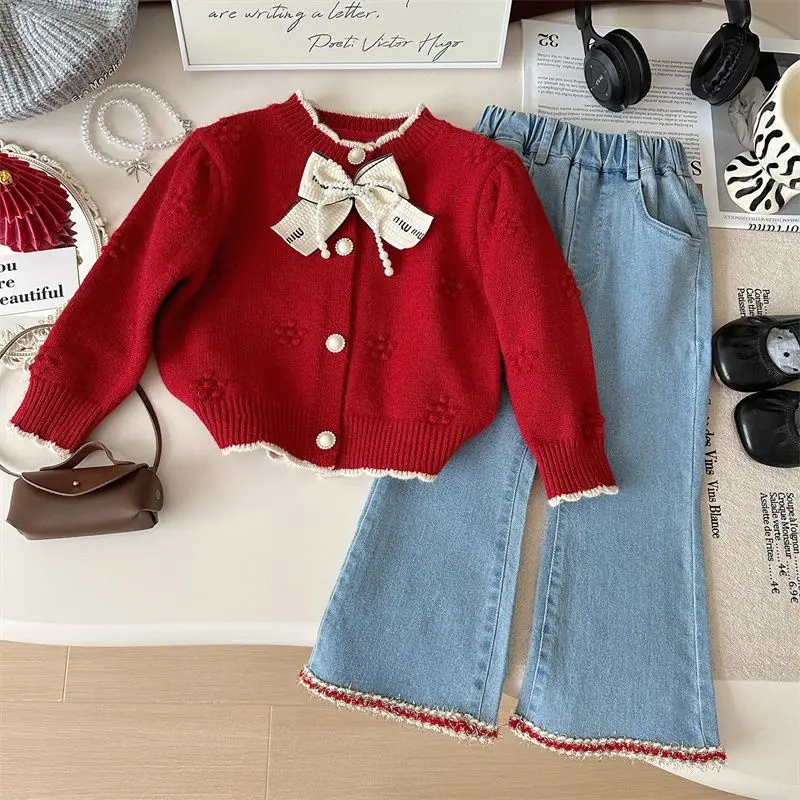 Girl Two Piece Set Autumn Winter 2024 New Red Knitting Bow Cardigan Jeans Casual Simple Fashion Sweet Korean Active Vintage Cute
Girl Two Piece Set Autumn Winter 2024 New Red Knitting Bow Cardigan Jeans Casual Simple Fashion Sweet Korean Active Vintage Cute