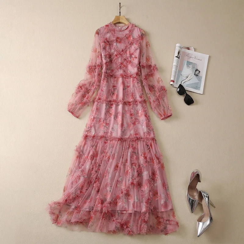 European and American women's dress 2023 summer new style Round neck long sleeve pink mesh print Fashion pleated dress XXL
European and American women's dress 2023 summer new style Round neck long sleeve pink mesh print Fashion pleated dress XXL