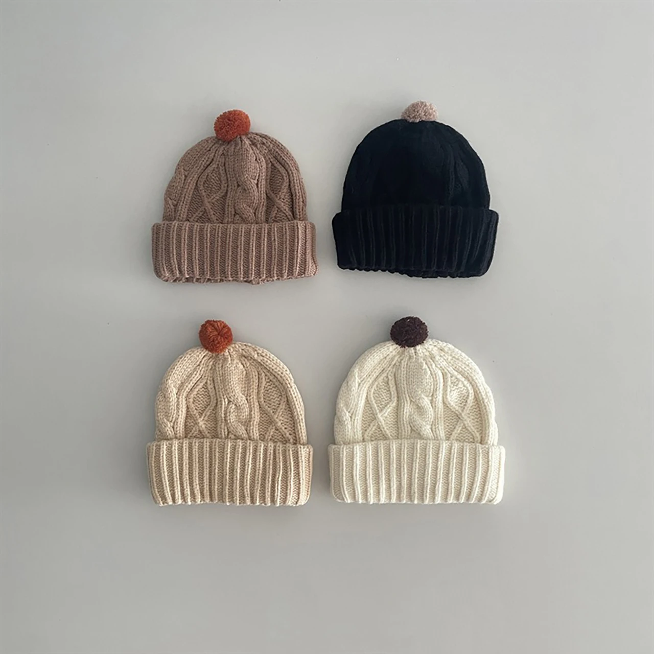  Милая плюшевая шапка-бини для ребенка, теплая пуловерная шапка, зимняя детская вязаная шапка, однотонный шерстяной вязаный крючком чепчик для детей 1-4 лет
