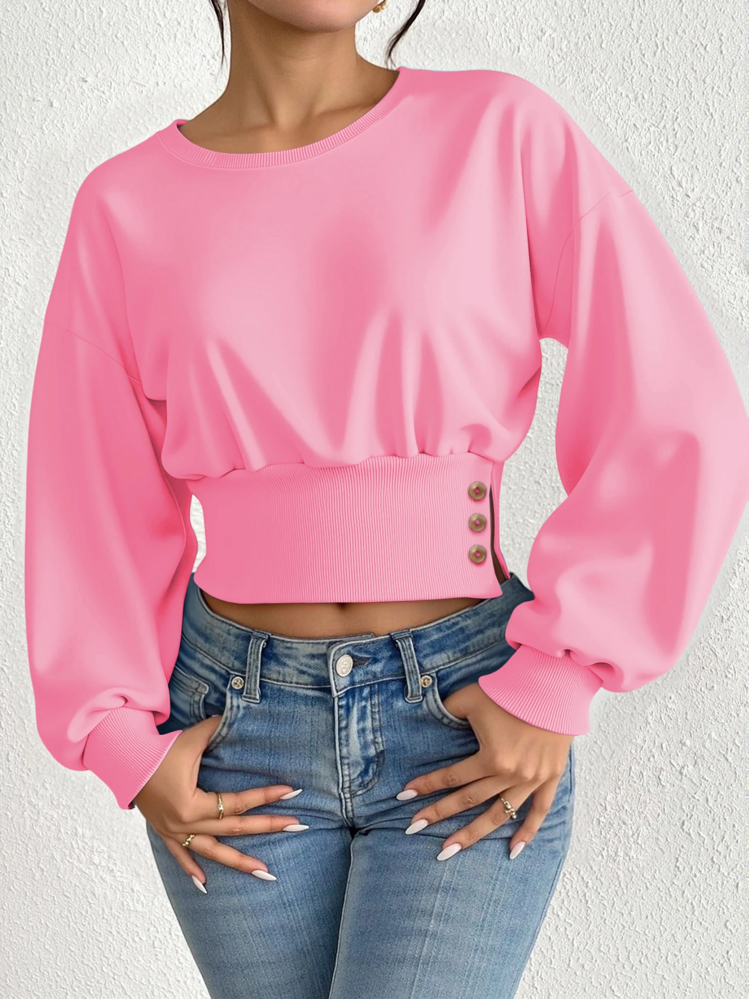 Women Fashion Street Style Cropped Sweatshirt, Crew Neck Long Sleeve Button Decor Ruched Waist Casual Pullover Tops
Women Fashion Street Style Cropped Sweatshirt, Crew Neck Long Sleeve Button Decor Ruched Waist Casual Pullover Tops