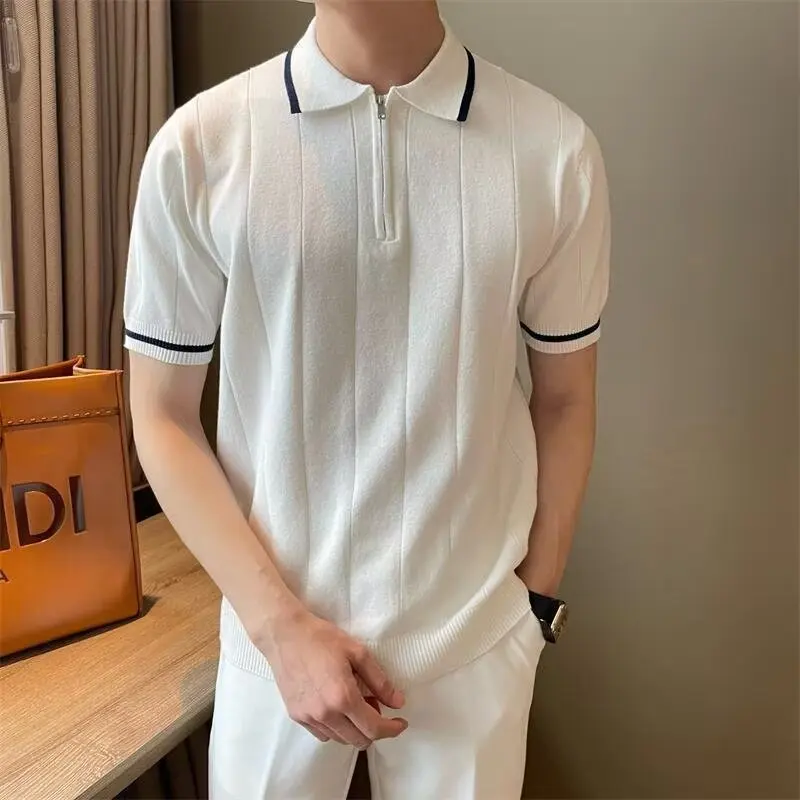 Summer Men's Short Sleeve Knitted Shirt Casual Business Striped Half Zipper Collar T-Shirt Comfortable Breathable Polyes...
Summer Men's Short Sleeve Knitted Shirt Casual Business Striped Half Zipper Collar T-Shirt Comfortable Breathable Polyes...