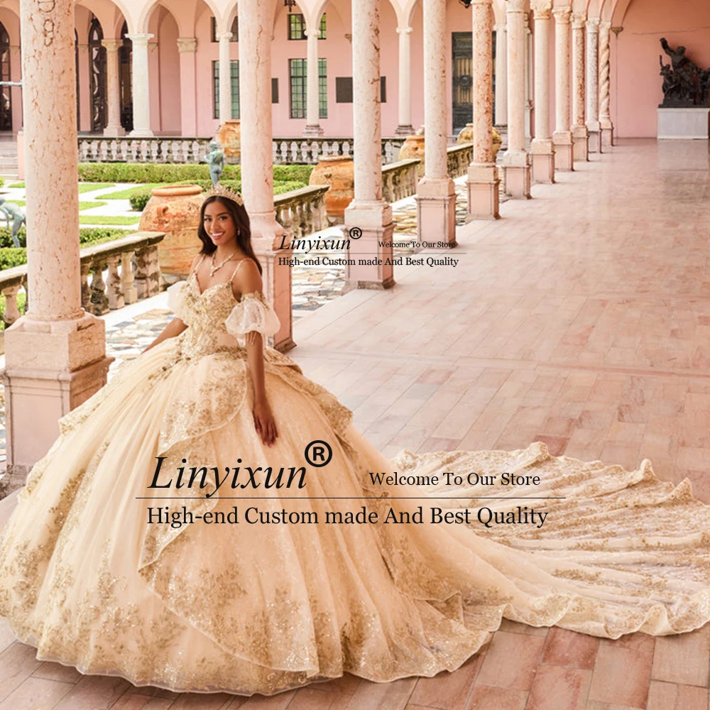 Elegant Sparkly Glitter Quinceanera Dresses for Girl Sweet 16 Spaghtti Strap Birthday Ball Gowns Customized Puff Sleeves 웨딩드레스
Elegant Sparkly Glitter Quinceanera Dresses for Girl Sweet 16 Spaghtti Strap Birthday Ball Gowns Customized Puff Sleeves 웨딩드레스