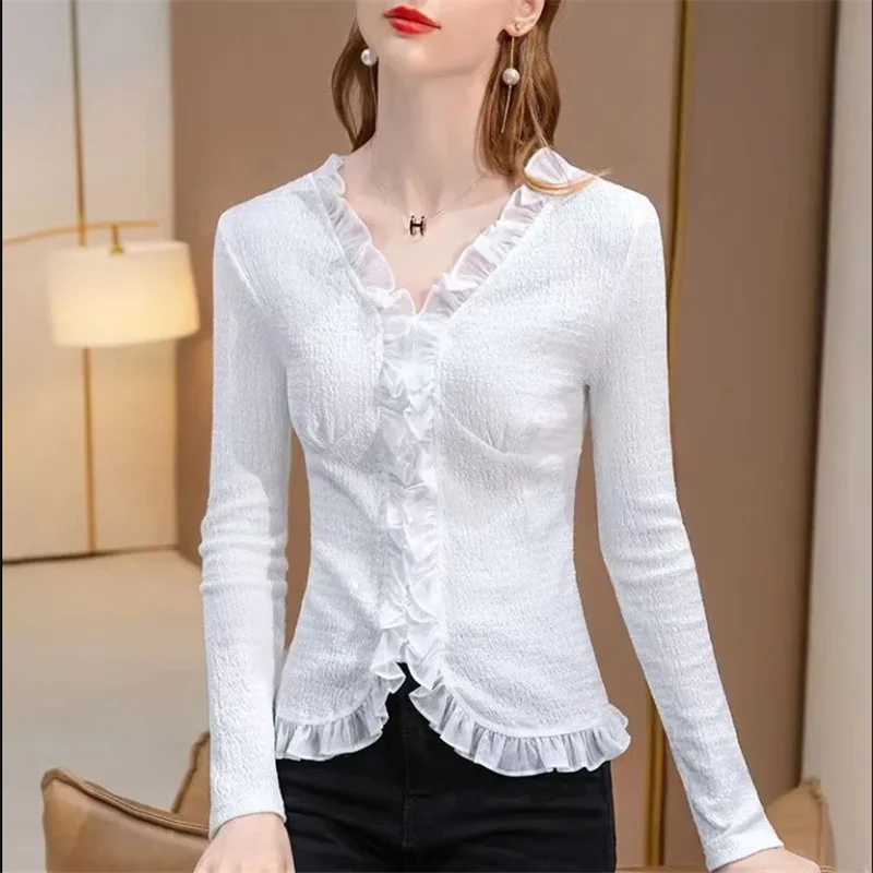V-neck Blouses Women Shirt Black Lace Bottom Top Ruffled Shirt Slim Pullover Long Sleeve Blous Garce Woman Clothes Blous Shirt
V-neck Blouses Women Shirt Black Lace Bottom Top Ruffled Shirt Slim Pullover Long Sleeve Blous Garce Woman Clothes Blous Shirt