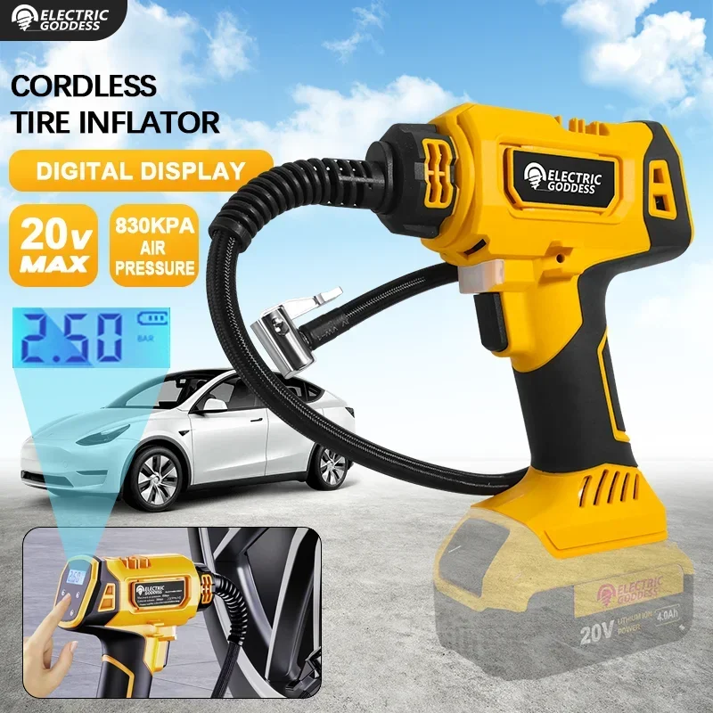 Electric Goddess Cordless Tyre Inflator Air Compressor with Digital Display 140W Electric Inflator Pump for Dewalt Battery
Electric Goddess Cordless Tyre Inflator Air Compressor with Digital Display 140W Electric Inflator Pump for Dewalt Battery