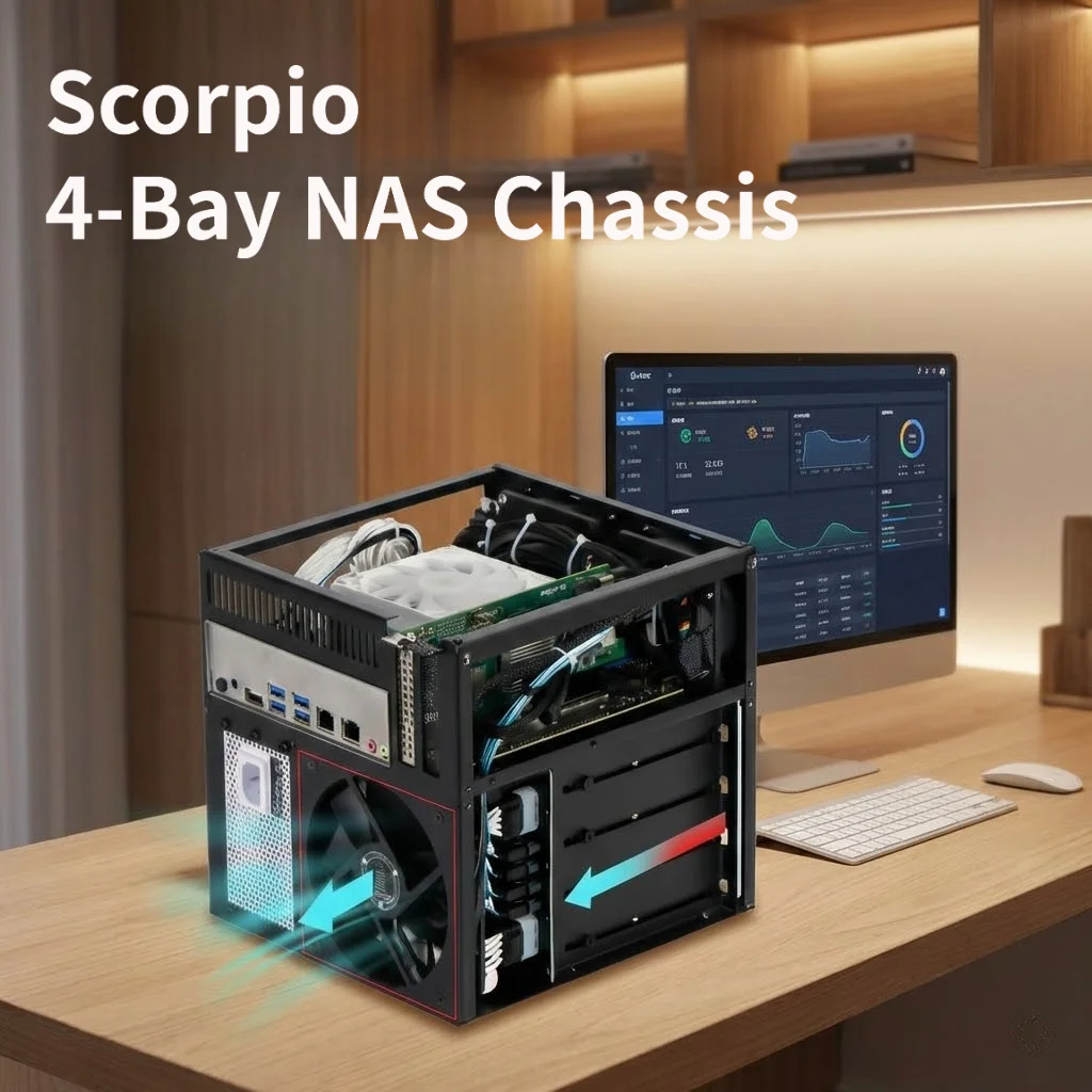 Scorpio 4-disc NAS Chassis Case Aluminum Shell SFX Power ITX / MATX Motherboard, 1.5mm Aluminum Frame
Scorpio 4-disc NAS Chassis Case Aluminum Shell SFX Power ITX / MATX Motherboard, 1.5mm Aluminum Frame
