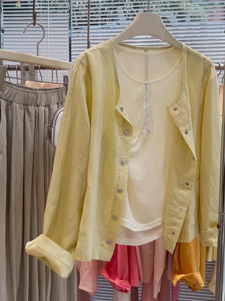 High-End Yellow Lyocell Flax Loose Fit Summer Shirt Jacket Women's Thin round Neck Sun Protection Open Cardigan Trendy Top
High-End Yellow Lyocell Flax Loose Fit Summer Shirt Jacket Women's Thin round Neck Sun Protection Open Cardigan Trendy Top