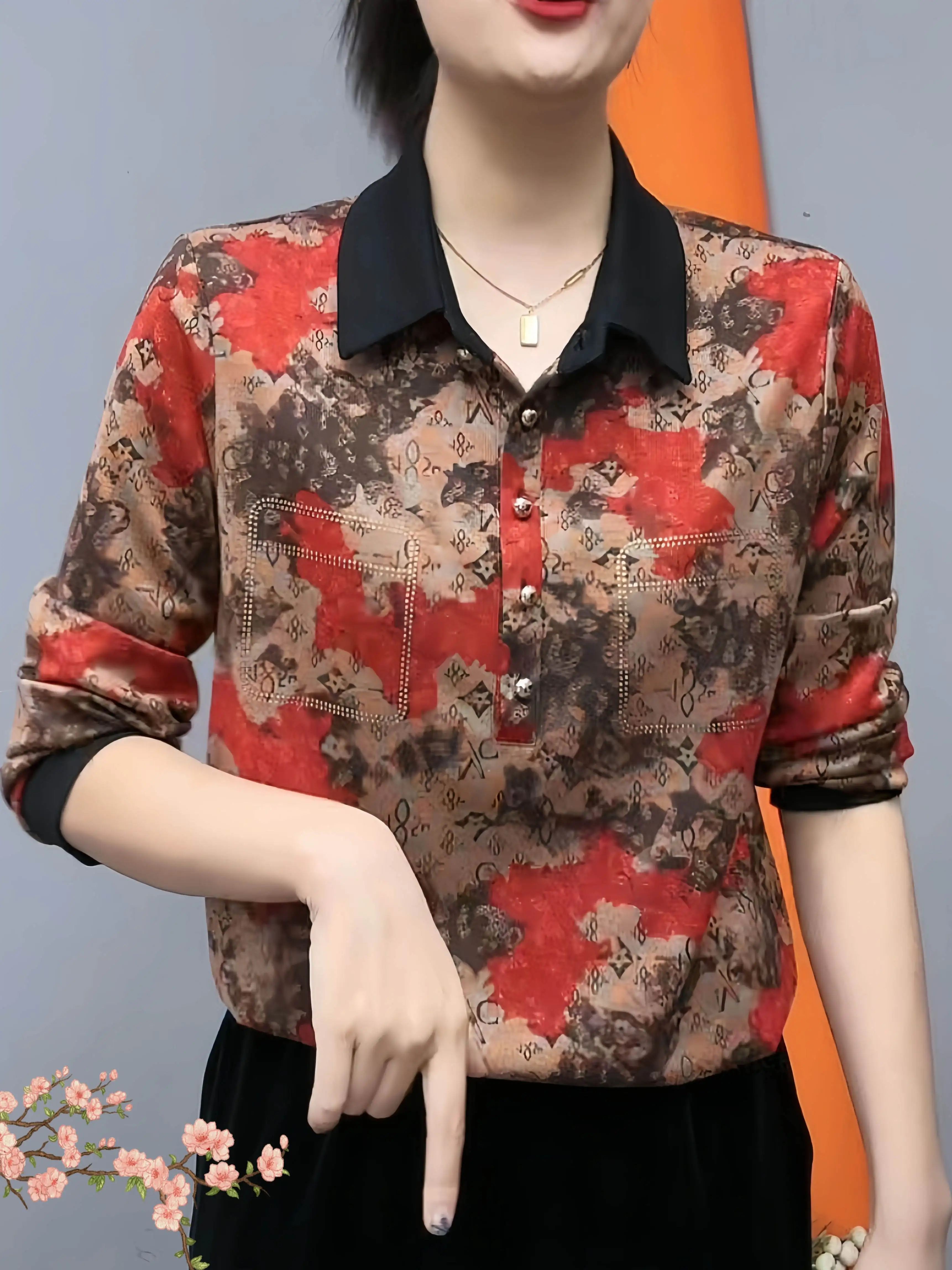 Fashionable Long Sleeve Shirt Elegant Middle-Aged And Elderly Women's Clothing Belly Covering Rhinestone Polyester Fiber Blouse
Fashionable Long Sleeve Shirt Elegant Middle-Aged And Elderly Women's Clothing Belly Covering Rhinestone Polyester Fiber Blouse
