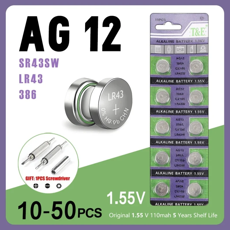 AG12 LR43W Watch 386A Battery Remote Control 1.5V Button Battery Coin Cell LED Light Batteries for Toy
AG12 LR43W Watch 386A Battery Remote Control 1.5V Button Battery Coin Cell LED Light Batteries for Toy