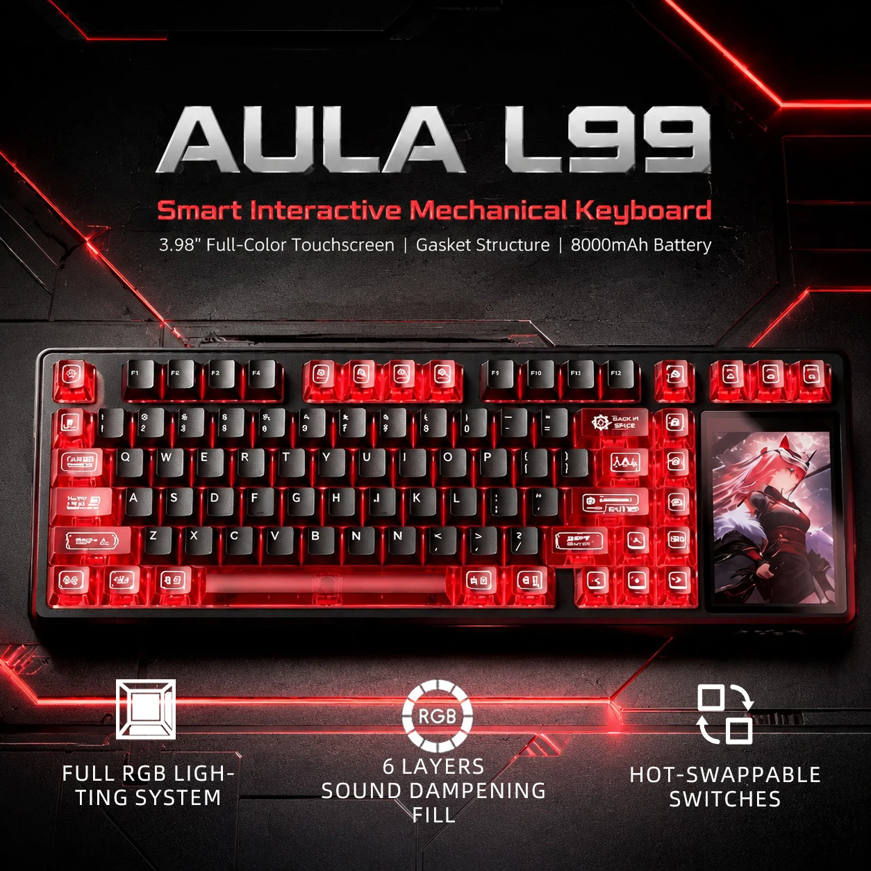 AULA L99 Mechanical Keyboard Touch Screen Bluetooth Wireless Tri-mode Gaming Laptop Keyboard 8000mAh Raind Switch
AULA L99 Mechanical Keyboard Touch Screen Bluetooth Wireless Tri-mode Gaming Laptop Keyboard 8000mAh Raind Switch