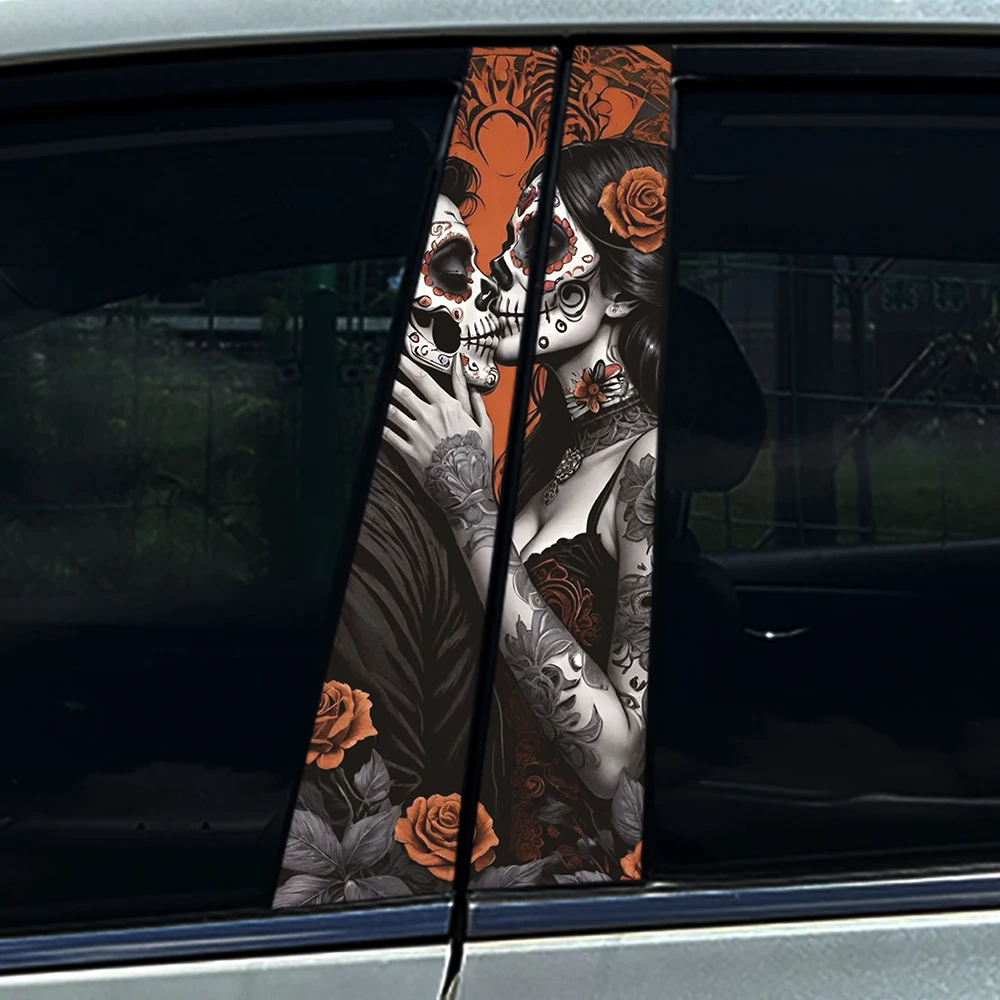 2 шт. Наклейки на центральную стойку автомобиля и защитная пленка для B-стойки с изображением целующихся скелетов-пары с татуировками и розами в стиле День мёртвых
2 шт. Наклейки на центральную стойку автомобиля и защитная пленка для B-стойки с изображением целующихся скелетов-пары с татуировками и розами в стиле День мёртвых