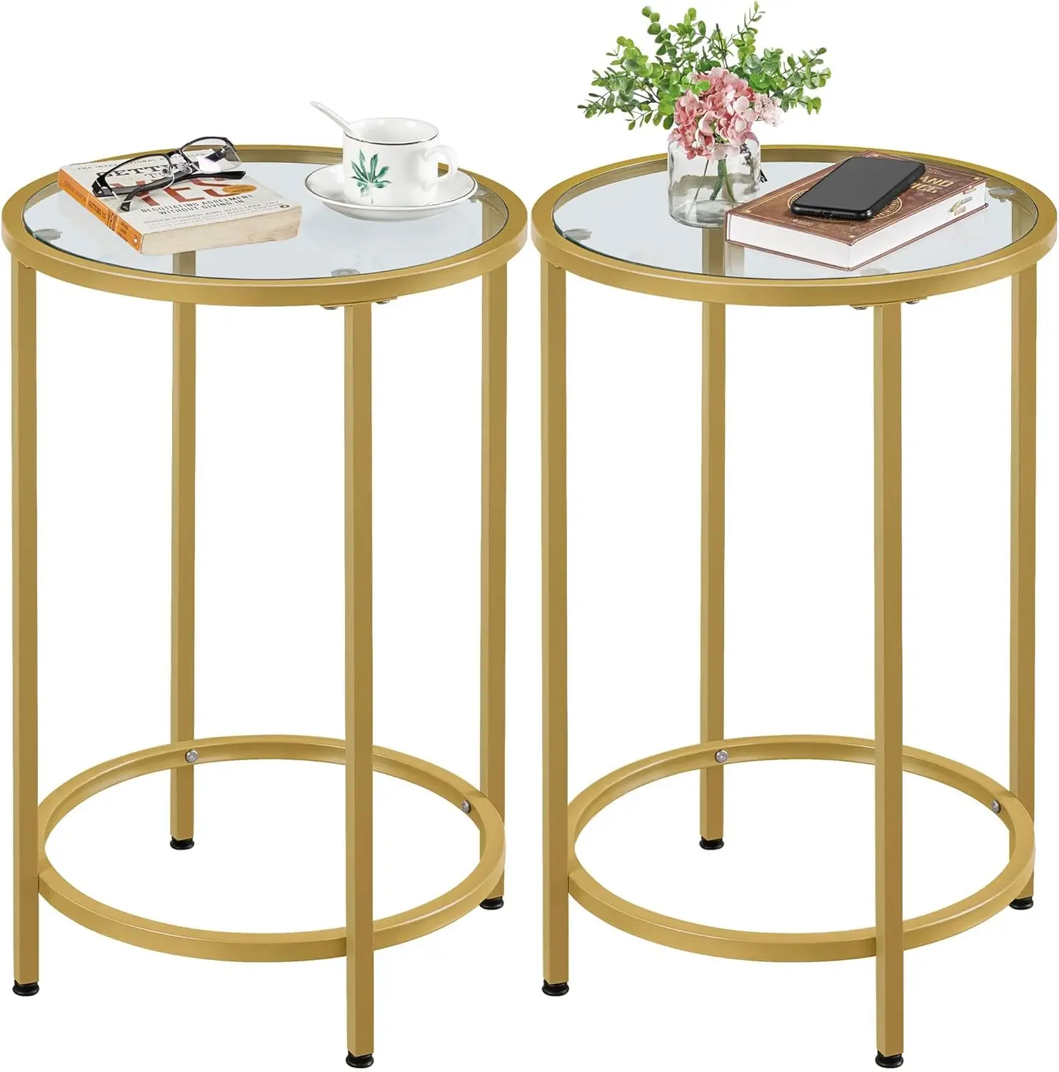 Gold Side Table Set of 2, Round End Tables Tall Nightstand Bedside Table Set w/Glass Top & Metal Frame for Living Room
Gold Side Table Set of 2, Round End Tables Tall Nightstand Bedside Table Set w/Glass Top & Metal Frame for Living Room
