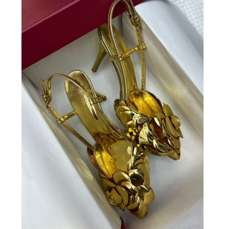 Gold Rose Petal Pointed Toe Stiletto Sandals Woman 2026 Summer Closed Toe Strap Buckles Slinkback High-Heeled Women's Shoes
Gold Rose Petal Pointed Toe Stiletto Sandals Woman 2026 Summer Closed Toe Strap Buckles Slinkback High-Heeled Women's Shoes