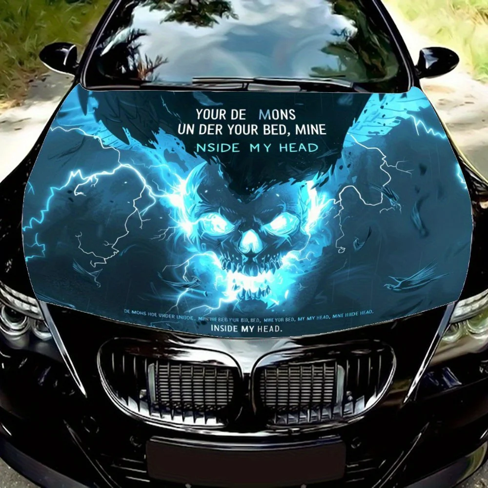 Skull graphics in flames and glow; car vinyl wraps, vinyl car bonnet graphics, unique vinyl graphic packaging design
Skull graphics in flames and glow; car vinyl wraps, vinyl car bonnet graphics, unique vinyl graphic packaging design