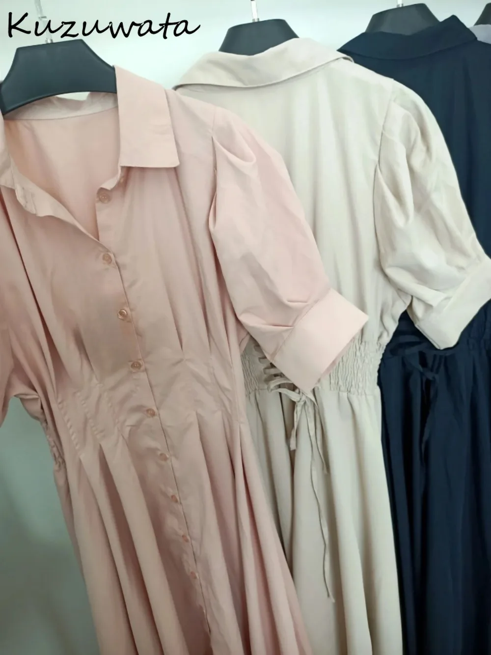 Kuzuwata Casual Simple Pleated Slim Waist Dress Single Breasted Puff Sleeve Solid Shirt Robe Japan New Elegant Patchwork Mujer
Kuzuwata Casual Simple Pleated Slim Waist Dress Single Breasted Puff Sleeve Solid Shirt Robe Japan New Elegant Patchwork Mujer