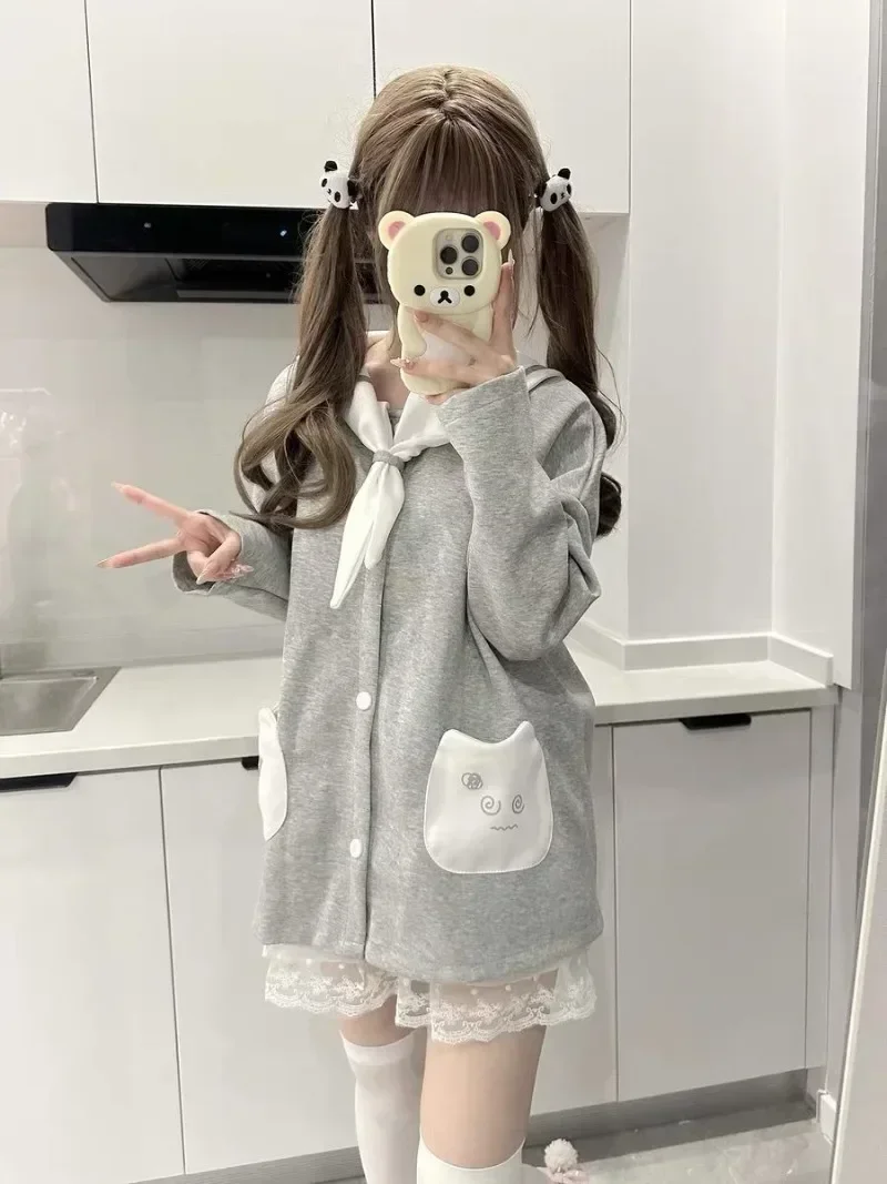 Sailor Collar Bear Ear Long Sleeve Sudadera Mujer Coats Women Japanese Kawaii Hoodies Sweet Zip-up Y2k Sweatshirts Mid Length
Sailor Collar Bear Ear Long Sleeve Sudadera Mujer Coats Women Japanese Kawaii Hoodies Sweet Zip-up Y2k Sweatshirts Mid Length