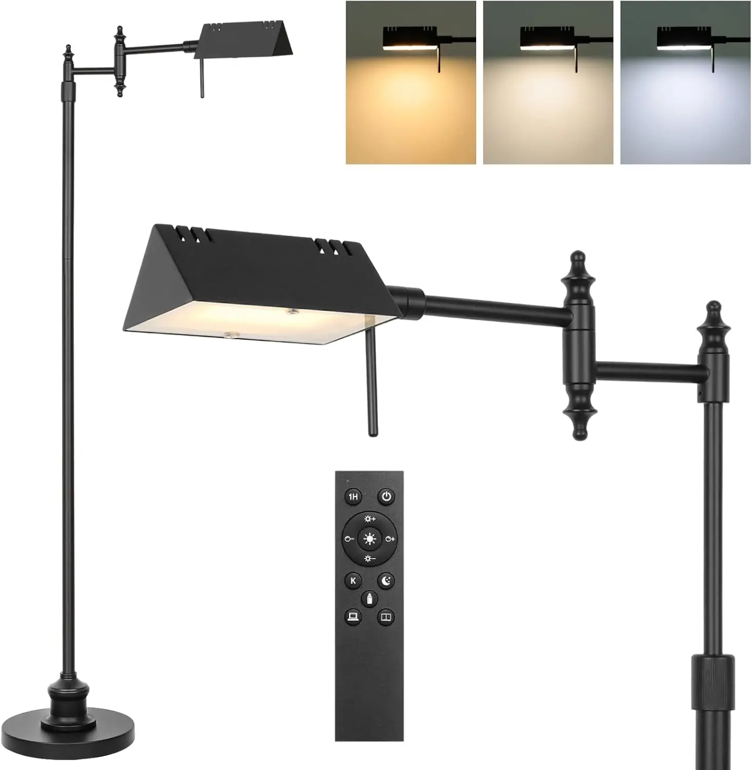 Dimmable Pharmacy Floor Lamp with Remote, 17W LED, 360° Swing Arm, 3 Color Temperatures, Height Adjustable, Black
Dimmable Pharmacy Floor Lamp with Remote, 17W LED, 360° Swing Arm, 3 Color Temperatures, Height Adjustable, Black