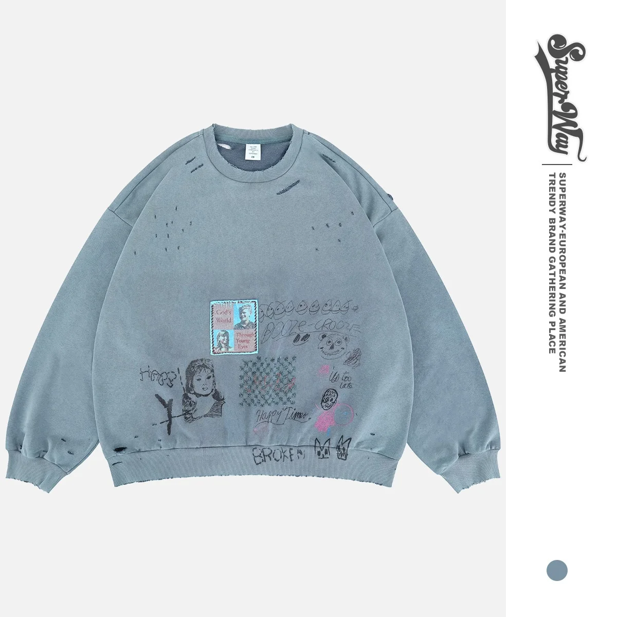 Retro Print Worn round Ne Sweatirt Men's Faion Autumn Winter New Sle Polka Blue Vintage Cotton Blend Casual Hoodie
Retro Print Worn round Ne Sweatirt Men's Faion Autumn Winter New Sle Polka Blue Vintage Cotton Blend Casual Hoodie