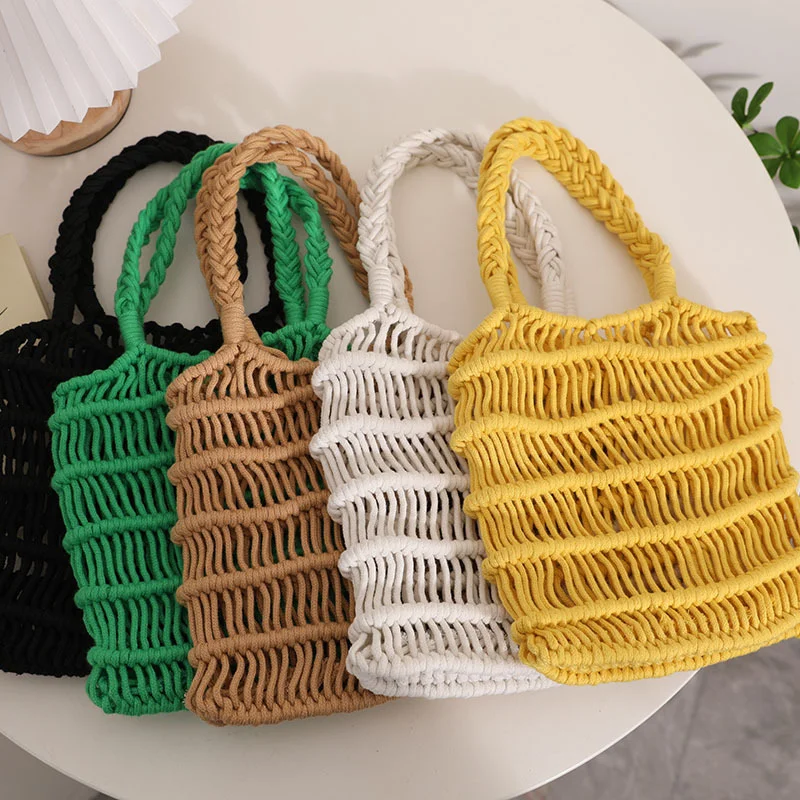 Fashion Cotton Thread Hollow Woven Bag Women Simple Solid Net Bag Handbag Woman Summer Leisure Beach Vacation Tote Bag Big Purse
Fashion Cotton Thread Hollow Woven Bag Women Simple Solid Net Bag Handbag Woman Summer Leisure Beach Vacation Tote Bag Big Purse