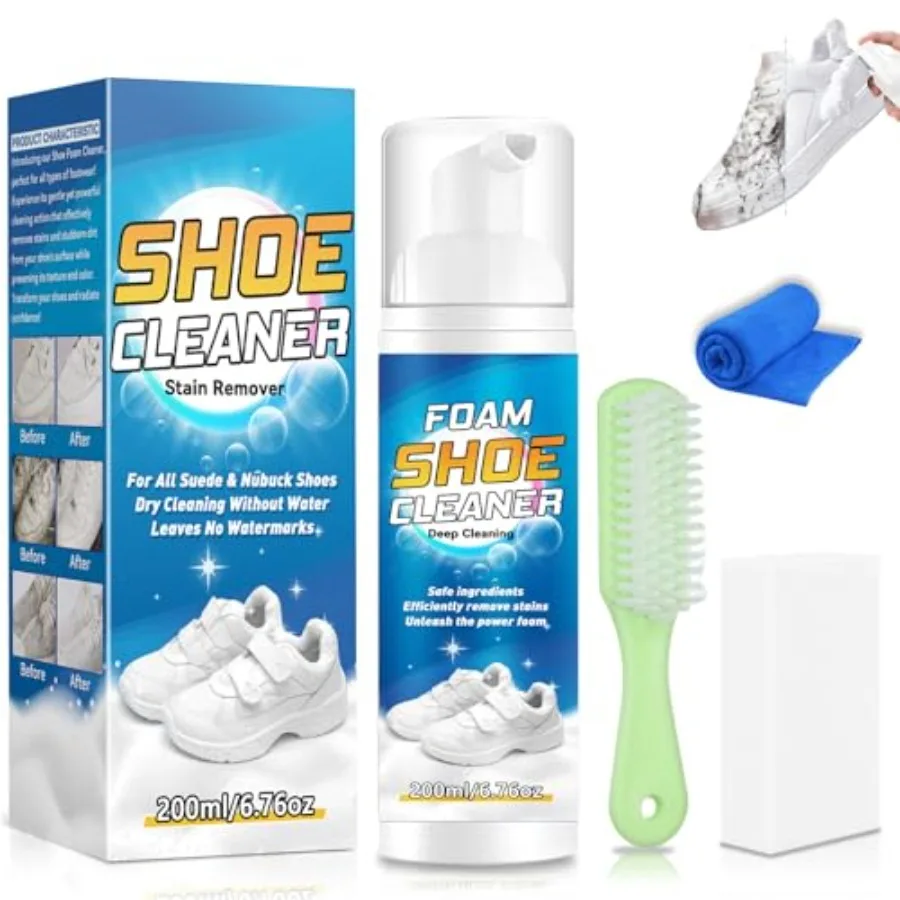 White Shoe Cleaner Kit 6.76Oz, Sneaker Cleaner With Brush and Cloth, Removing Stain, Shoe Cleaning Kit for Leather, PU
White Shoe Cleaner Kit 6.76Oz, Sneaker Cleaner With Brush and Cloth, Removing Stain, Shoe Cleaning Kit for Leather, PU