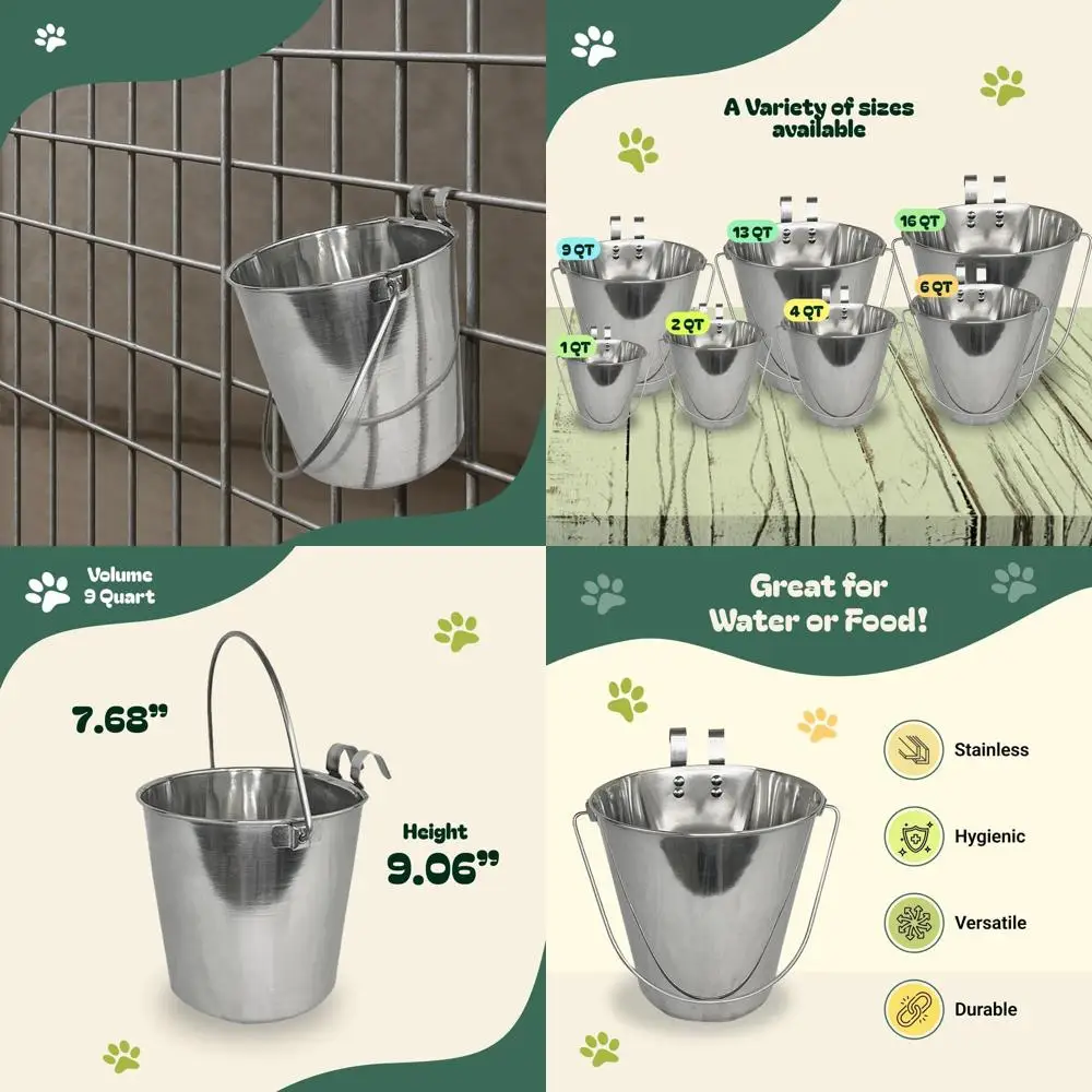 9 Quart Stainless Steel Bucket with Dual Hook | Perfectly Fits on Kennels, Cages and Critter Crates | Heavy Duty Bucket for Pets
9 Quart Stainless Steel Bucket with Dual Hook | Perfectly Fits on Kennels, Cages and Critter Crates | Heavy Duty Bucket for Pets