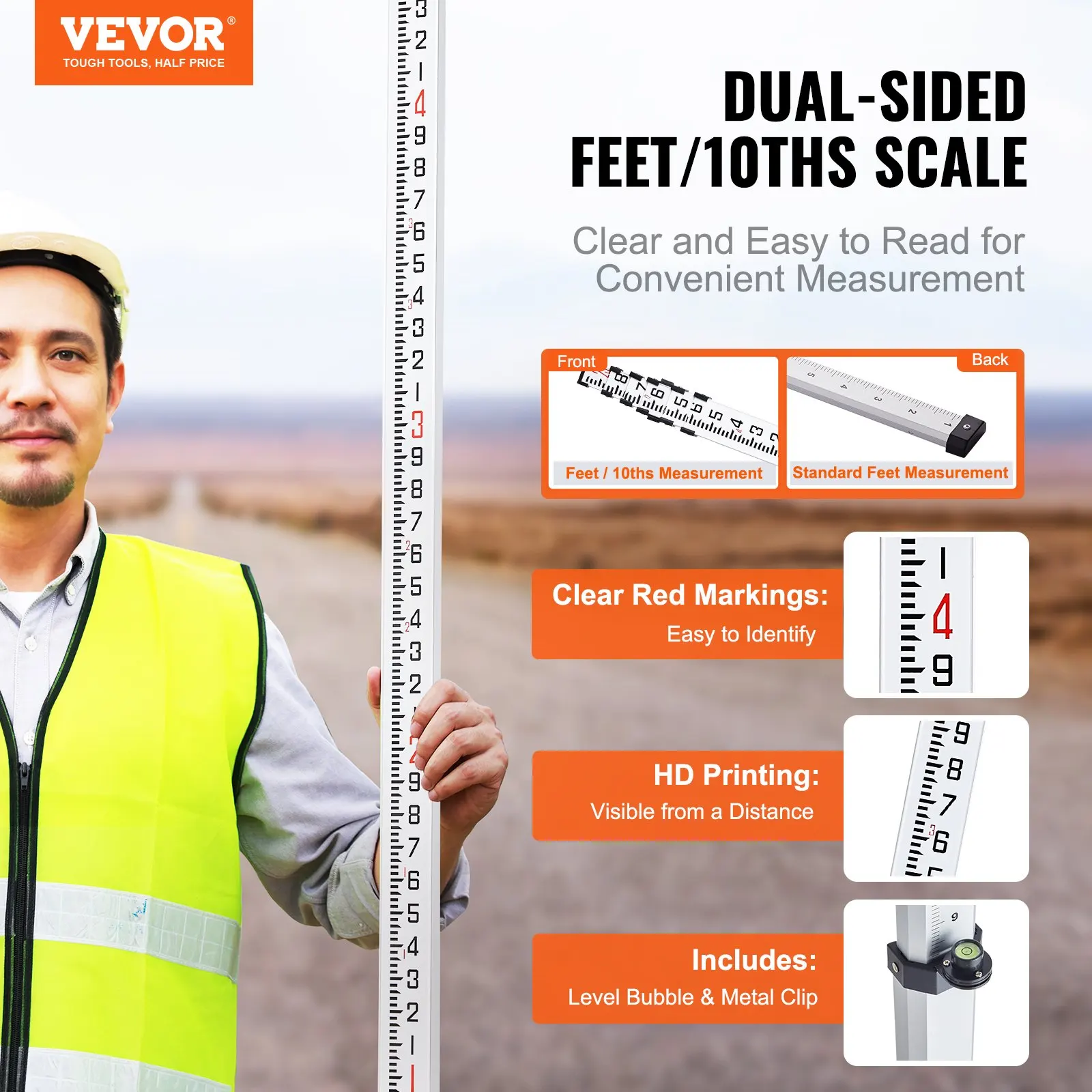 Measuring Rod 25-Feet/10ths 6 Sections Telescopic Grade Rod 1/10ft W/ Bag
Measuring Rod 25-Feet/10ths 6 Sections Telescopic Grade Rod 1/10ft W/ Bag