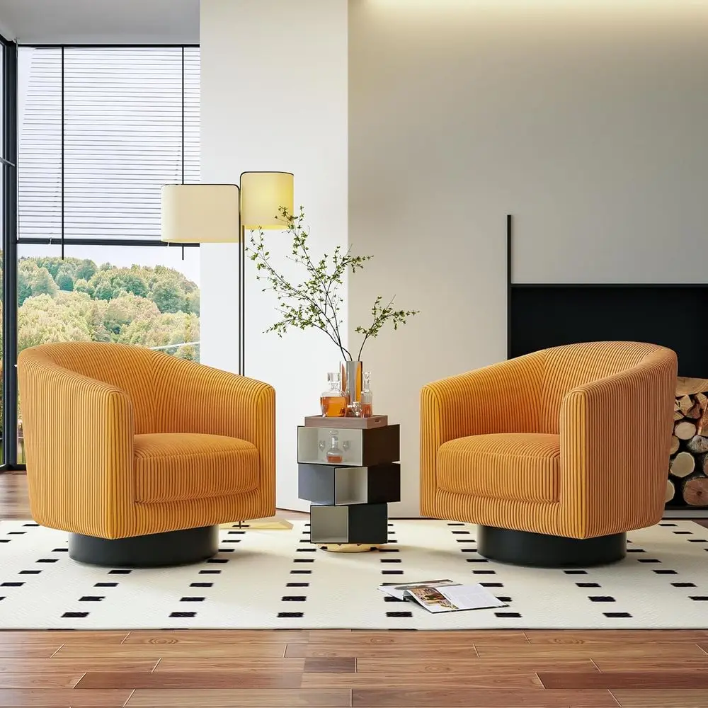 Set of 2 Swivel Barrel Chairs, 360° Rotating Upholstered Armchairs, Comfortable Corduroy Sofas for Living Room or Bedroom, Orang
Set of 2 Swivel Barrel Chairs, 360° Rotating Upholstered Armchairs, Comfortable Corduroy Sofas for Living Room or Bedroom, Orang