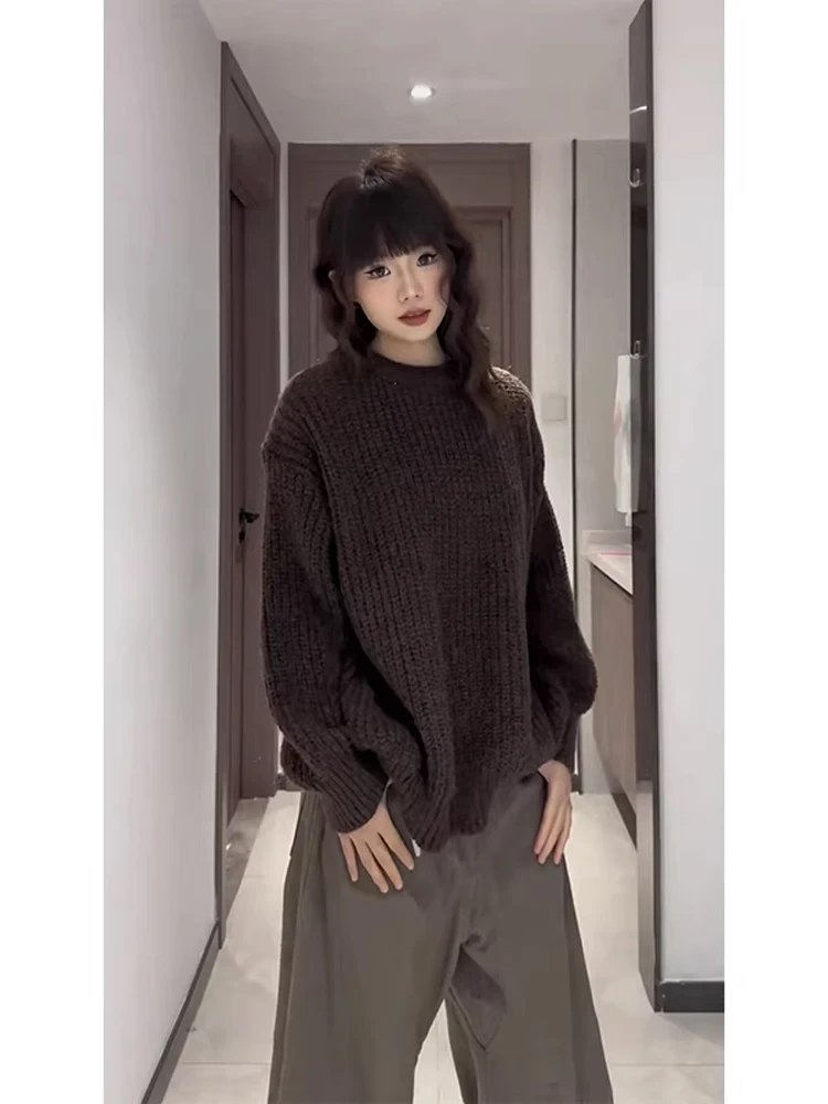 Мужской зимний свитер свободного кроя из тяжелой шерсти, глубокий коричневый, мягкий, уютный, повседневный, с круглым вырезом, вязаный
Мужской зимний свитер свободного кроя из тяжелой шерсти, глубокий коричневый, мягкий, уютный, повседневный, с круглым вырезом, вязаный