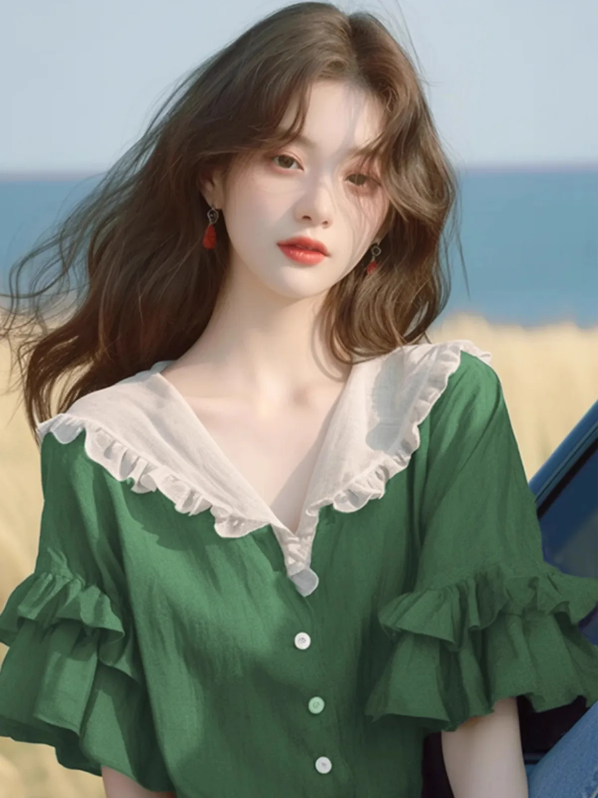 Loose Short Sleeve Shirt Women's Summer Green Lace Design Unique Beautiful Top Ladylike Style Commute Fashion Pure Color Butt...
Loose Short Sleeve Shirt Women's Summer Green Lace Design Unique Beautiful Top Ladylike Style Commute Fashion Pure Color Butt...