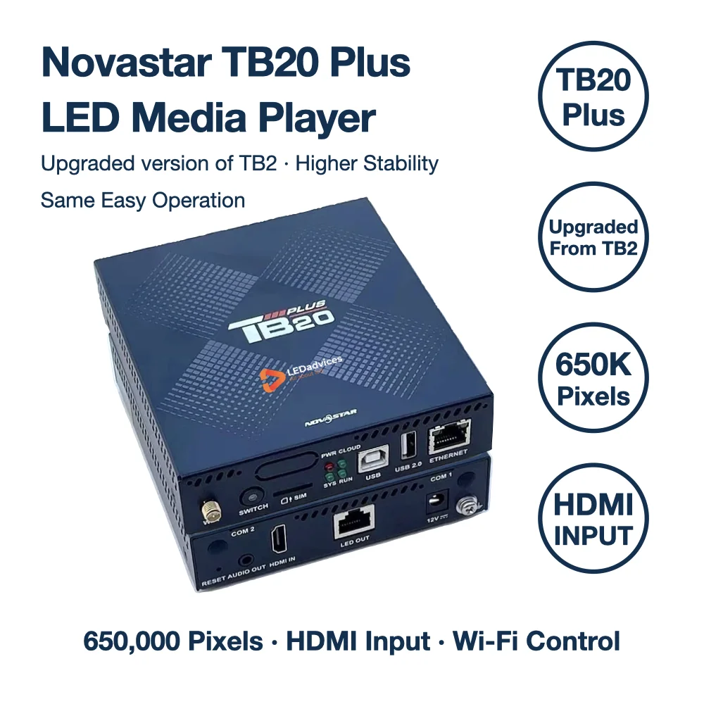 Novastar TB20 Plus LED Controller 4G WiFi Media Player HDMI Input 650K Pixels Asynchronous Synchronous Control for LED Display
Novastar TB20 Plus LED Controller 4G WiFi Media Player HDMI Input 650K Pixels Asynchronous Synchronous Control for LED Display