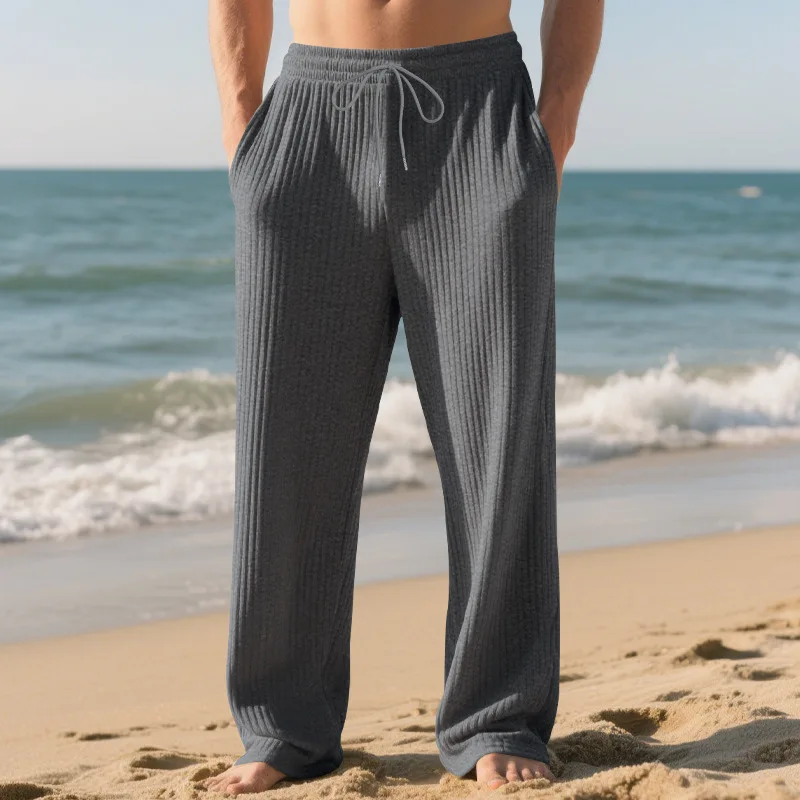 Summer Men's Striped Corduroy Beach Pants 2026 Casual Elastic Waist Drawstring Wide Leg Trousers Solid Loose Fit Vacation Wear
Summer Men's Striped Corduroy Beach Pants 2026 Casual Elastic Waist Drawstring Wide Leg Trousers Solid Loose Fit Vacation Wear