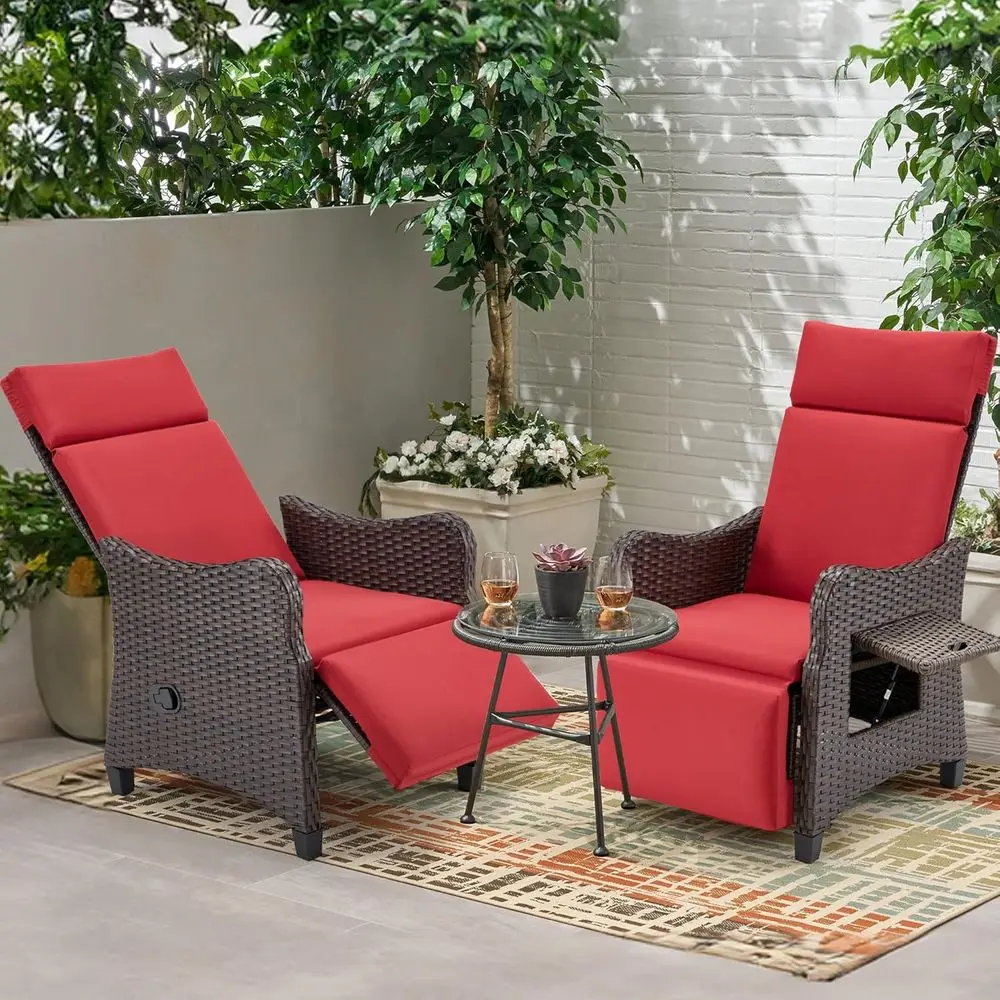 2-Piece Outdoor Recliner Set with Table, Rattan Armchair 150° Adjustable, Wicker Lounge Chair with Footstool and Cushion
2-Piece Outdoor Recliner Set with Table, Rattan Armchair 150° Adjustable, Wicker Lounge Chair with Footstool and Cushion
