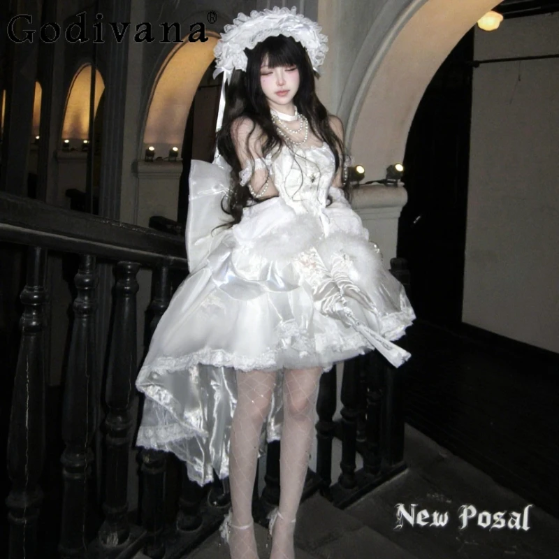 Sweet Princess Style White Lolita Dress 2025 New Women's Slim Fit Cute Big Bow Tail Birthday Dress Christmas Party Mini Dress
Sweet Princess Style White Lolita Dress 2025 New Women's Slim Fit Cute Big Bow Tail Birthday Dress Christmas Party Mini Dress
