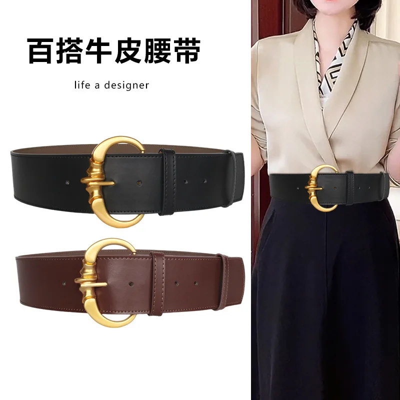 Western Cowhide Leather Gold C Buckle Women Waistband Belt Fashion Dress Suit Coat Wide Belt for Ladies
Western Cowhide Leather Gold C Buckle Women Waistband Belt Fashion Dress Suit Coat Wide Belt for Ladies