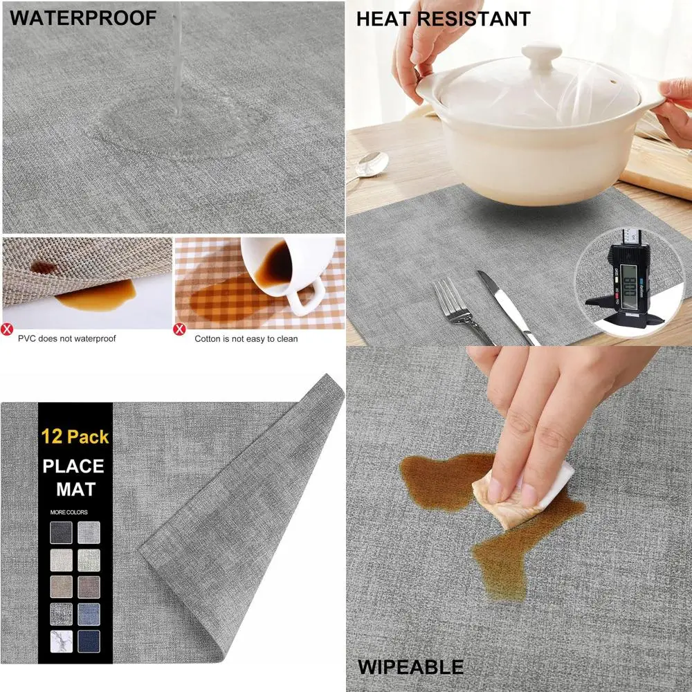 12-Pack Light Grey Waterproof PU Placemats, Heat Resistant & Easy to Clean for Indoor & Outdoor Dining
12-Pack Light Grey Waterproof PU Placemats, Heat Resistant & Easy to Clean for Indoor & Outdoor Dining