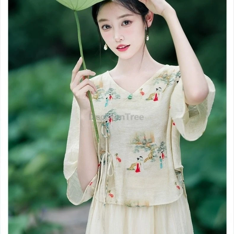 New Chinese-style improved Hanfu Top national style Women Shirt Summer Literary Retro Ethnic Style Top Loose Short Blouse
New Chinese-style improved Hanfu Top national style Women Shirt Summer Literary Retro Ethnic Style Top Loose Short Blouse