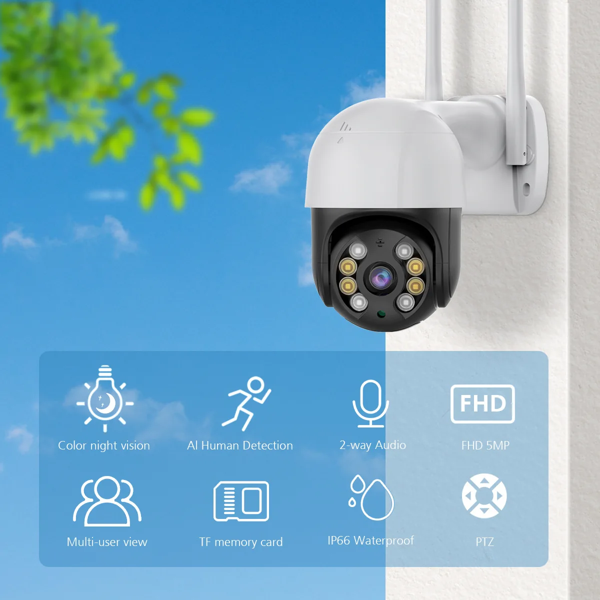 Outdoor Wireless PTZ Cameras 360° Mobile WiFi Security Remote AI Human Detection Smart Color Night Vision Monitoring Ball Camera
Outdoor Wireless PTZ Cameras 360° Mobile WiFi Security Remote AI Human Detection Smart Color Night Vision Monitoring Ball Camera