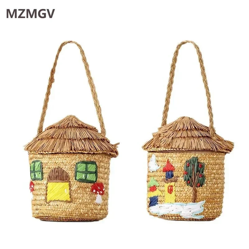 Meet You Cartoon House Shaped Women's Creative Straw Bag Design Hand-woven Embroidery Shoulder Bag Summer Seaside Beach Bag
Meet You Cartoon House Shaped Women's Creative Straw Bag Design Hand-woven Embroidery Shoulder Bag Summer Seaside Beach Bag